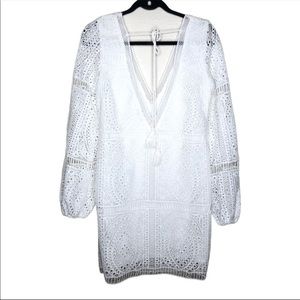 BoHo White Long Sleeve Crochet mini Dress
